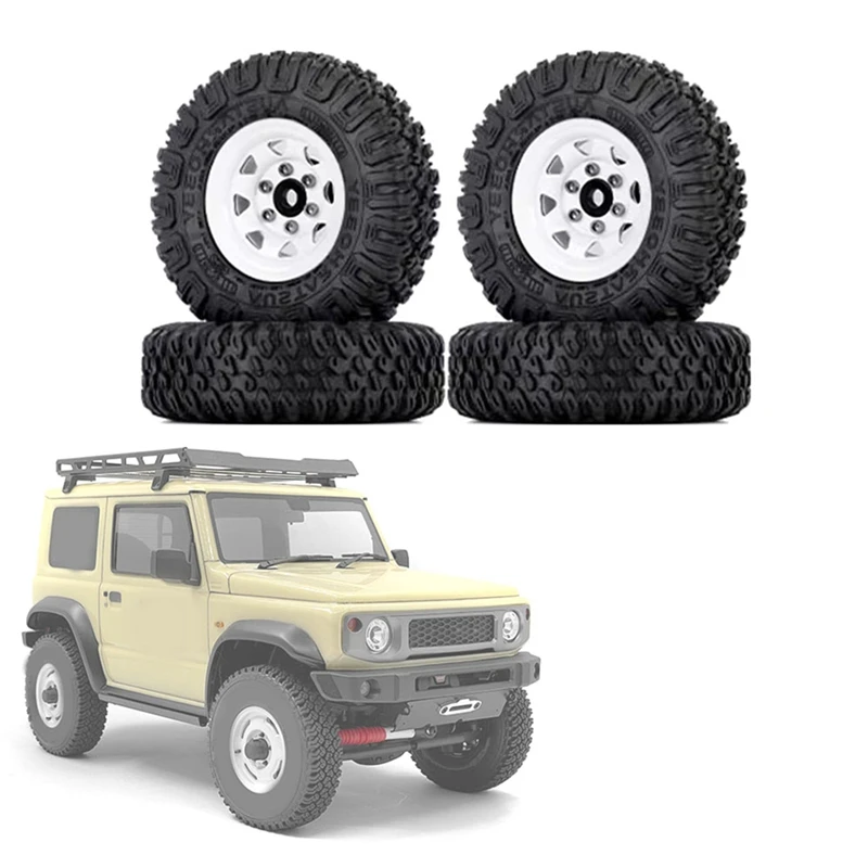 B-M 4PCS 85Mm 1.55 Metal Beadlock Wheel Rims Tires Set For 1/10 RC Crawler Car Axial Yeti Jr RC4WD D90 TF2 Tamiya