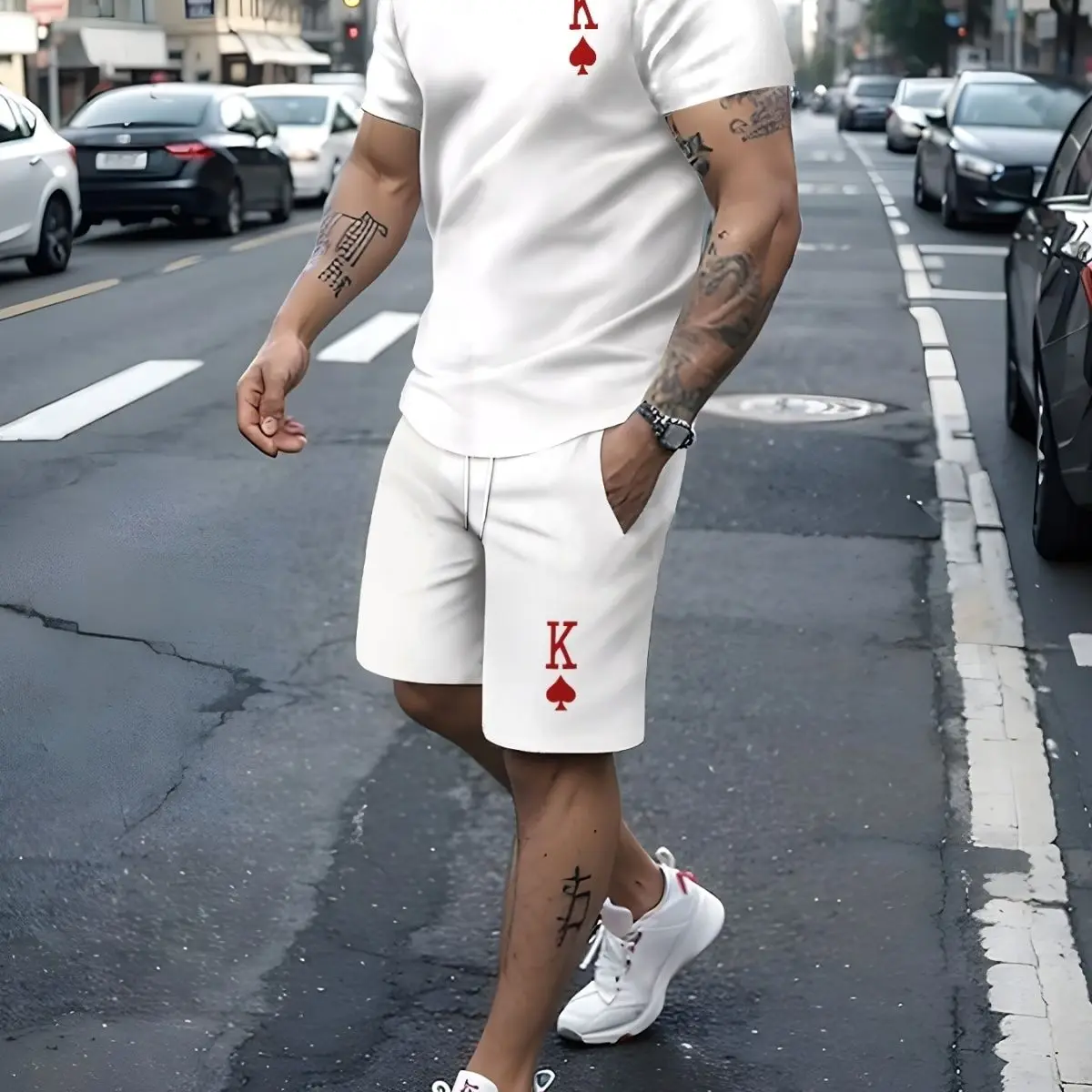 

Men's Casual Short Sleeve Shorts Set Summer T-Shirt Trendy Brand Cotton Sportswear Men's Loose American Couple Harajuku