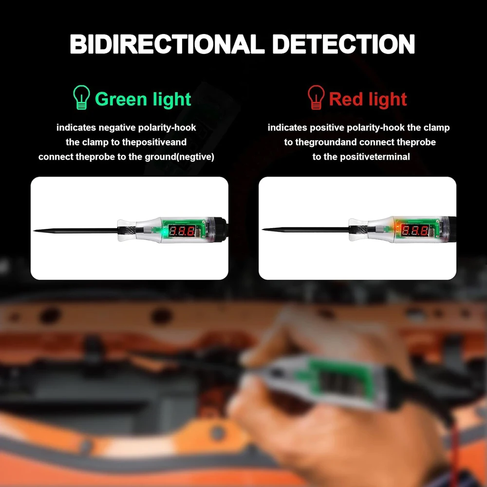 Probador de circuito automotriz con pantalla LCD Digital, luz de prueba, Cable de resorte largo para Sedán, SUV,RV, camión, cortacésped, 3-48V CC