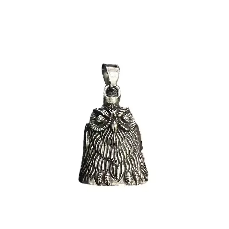 Wholesale Stainless Steel  owl head  animal Bell necklace Motorcycle ride lucky bell For Men Women Retro Jewelry Gift