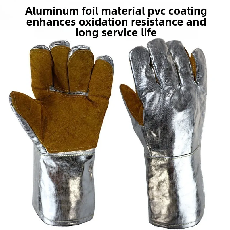 

Aluminum Foil Heat-resistant Gloves Palm Plus Cowhide Oven Barbecue Heat Insulation Flame Retardant Protective Gloves