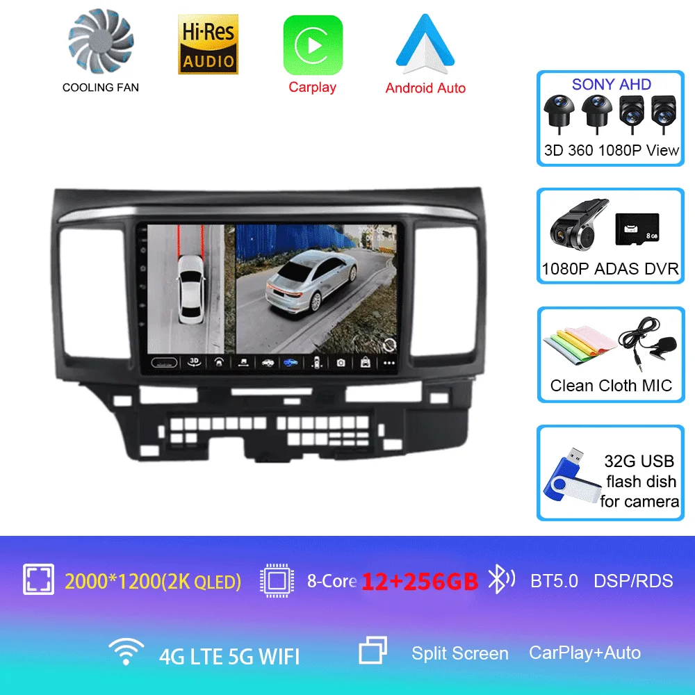 Voor MITSUBISHI LANCER 9 10 X 2008 2009 2010 2011 - 2016 9 inch Android 16 autoradio stereo audio GPS speler Carplay Auto scherm - afbeelding 1