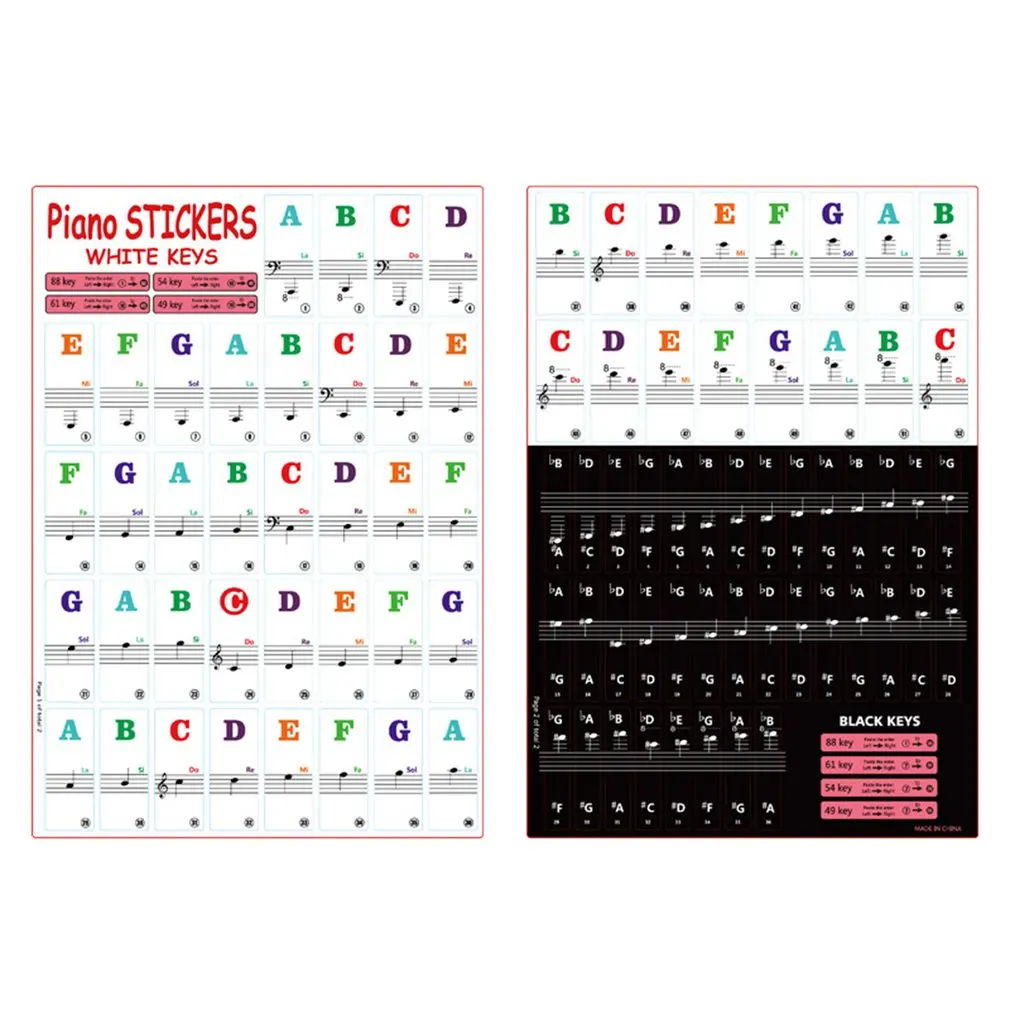 Piano Keyboard Stickers For 88-key 61-key 54-key Piano Large Letters Removable Piano Letters Note Labels For Beginners Kids