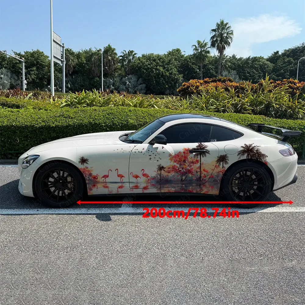 2pcs.Sunset Ocean Flamingo Flock Car Vinyl Car Side Decals | Self-Adhesive PVC Waterproof & Scratch-Resistant Stickers