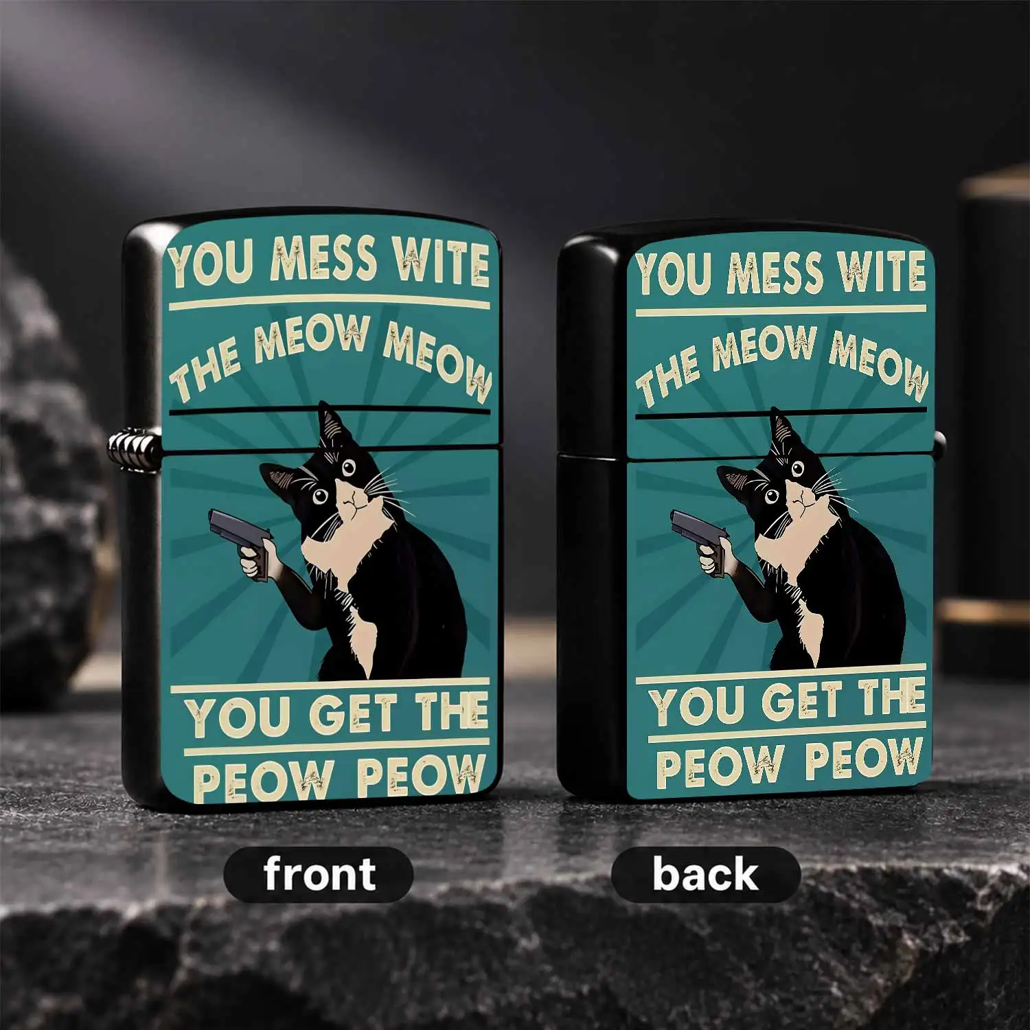 Funny Cat Lighter You Mess Wite The Meow Meow You Get The Peow Peow Tuxedo Cat Pattern Portable Igniter Creative Cool Accessory For Daily Commute Outdoor Gathering Party Holiday Gift For Cat Lovers Friend A Humorous And Interesting Lighter