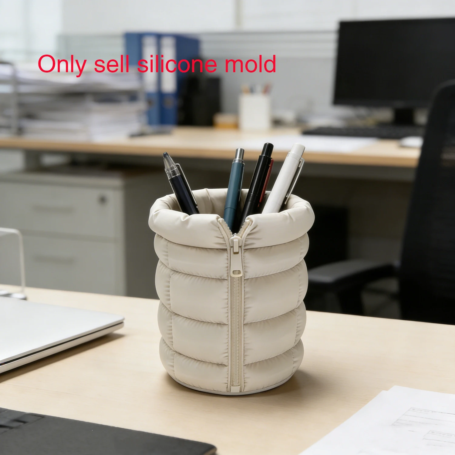 

Silicone Mold For Zipper Puffer Shape Cement Pen Holder - Creative Office Desk Organizer Mold for Plaster Concrete, Reusable DIY