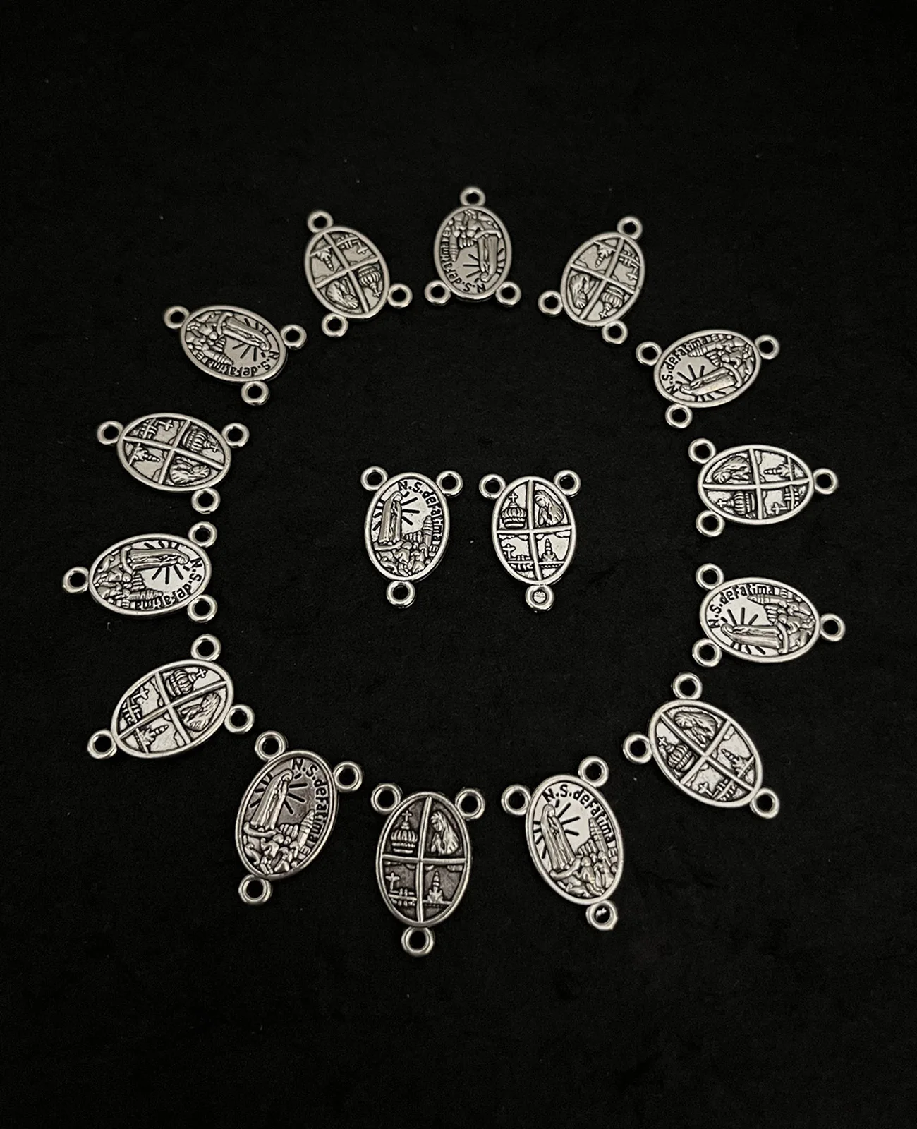 10pcs N.S.De Fatima Rosary Centerpieces Our Lady of Fatima Medal Connectors Part for DIY Making Jewelry Accessories