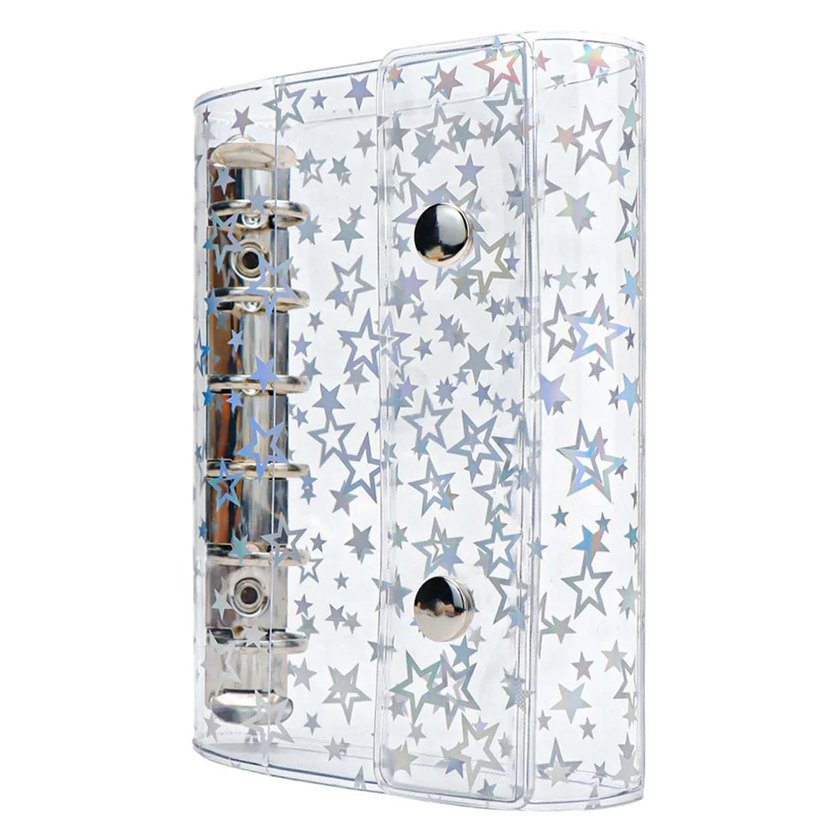 

A7 Budget Binder Cover Clear PVC 6 Ring Binder Glitter Star Refillable Notebook Shell Protector with 2 Snaps -B12B