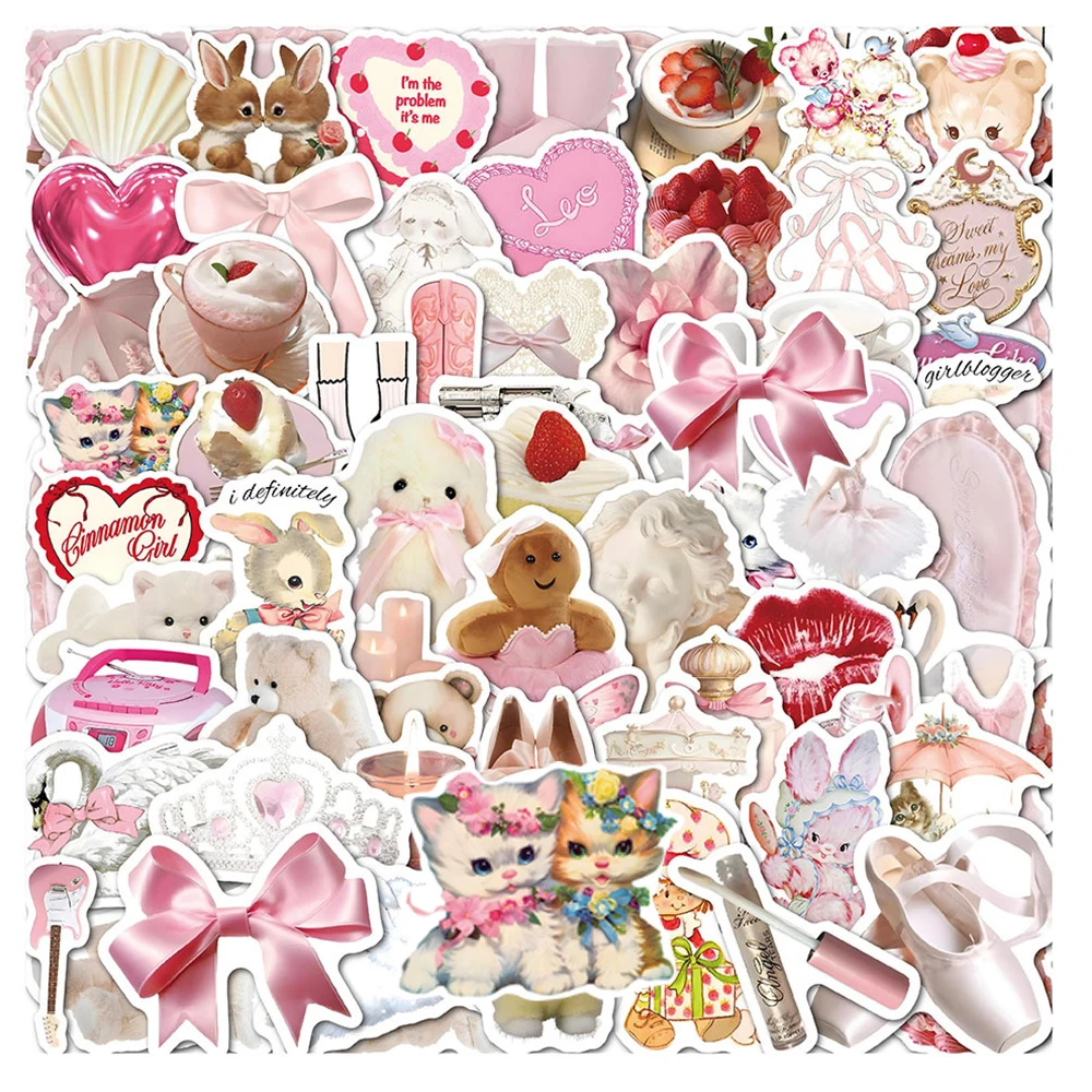 10/30/50 Stück Rosa INS Styler Coquette Niedliche Aufkleber Ästhetische Mädchen Graffiti-Sticker DIY Schreibwaren Koffer Handy Kawaii Aufkleber