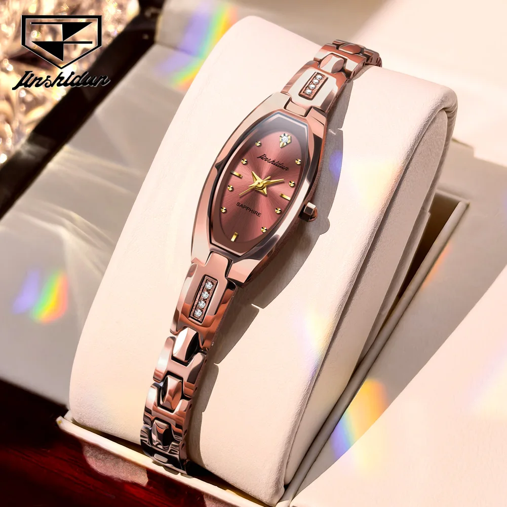 

JSDUN Luxury Tungsten Steel Women's Watch Quartz Watch Waterproof Oval Dial Bracelet Dress Wristwatch for Ladies 6531