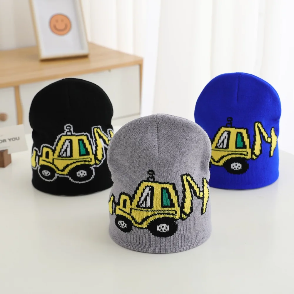 

Cute Cartoon Excavator Pattern Knitted Beanies for Kids 2-8Y