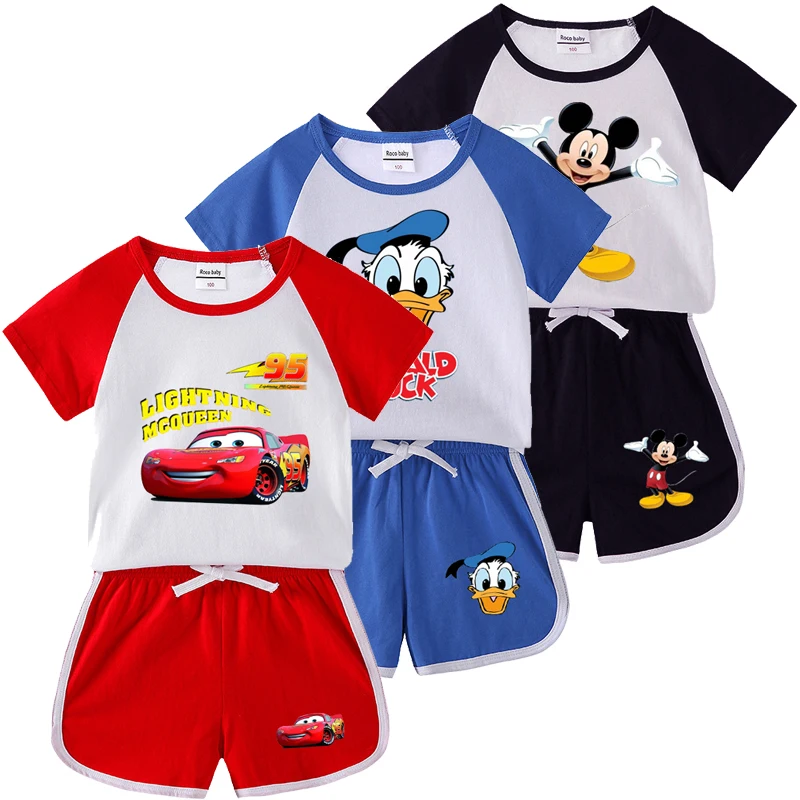 Summer Baby Girl Clothes Kid Boy Cartoon Cars Cotton T-Shirts Shorts Suit Children Short Sleeve Top and Shorts 2 Pieces Set