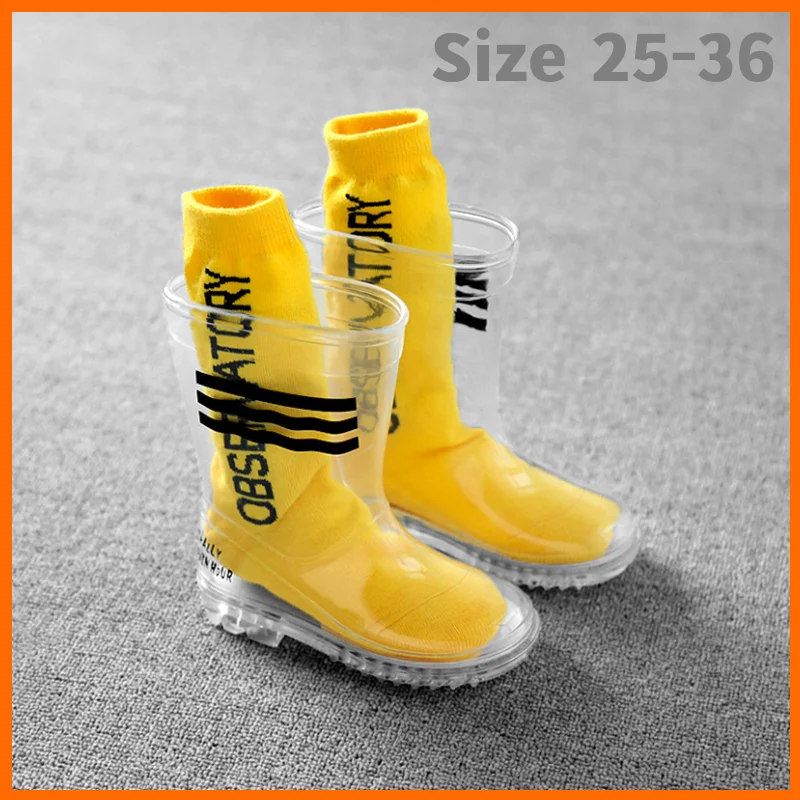 Children Boy Rainboots Clear Kids Girl waterproof Shoes PVC Soft Rain Boots High Top Students Girls boys Rubber Rainboots