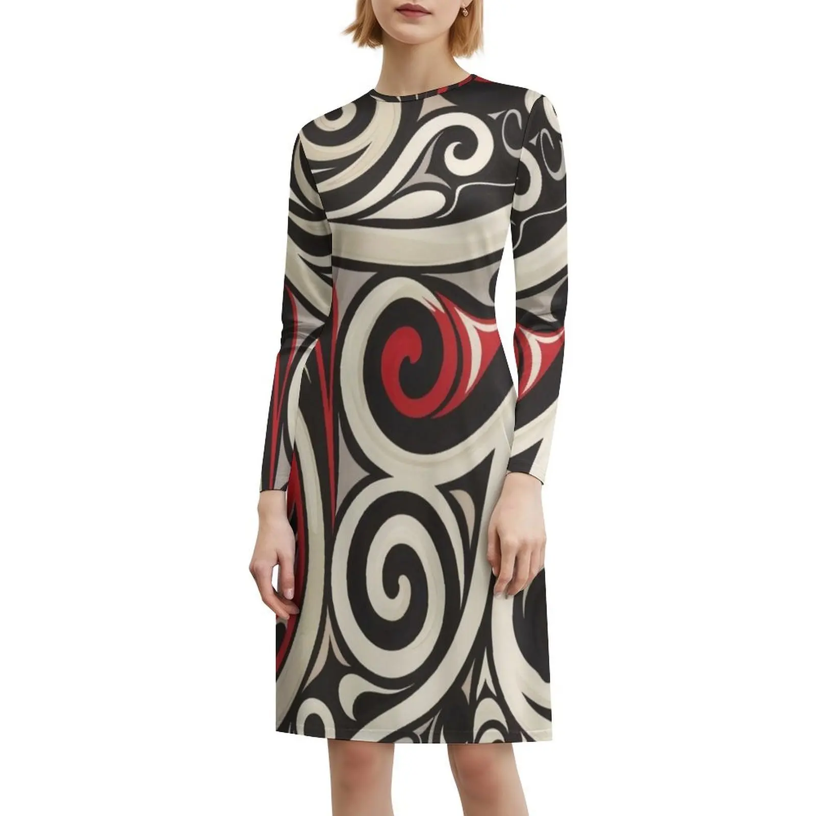 نيوزيلندا Māori Paua نمط كورو تصميم 79 الأزهار سموك فستان للنساء الربيع الصيف فستان كاجوال للحزب كورو ماوري الفن #6