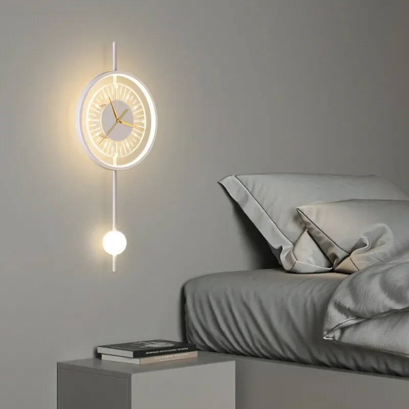 Charging Living Room Bedroom Bedside Wall Lamp Indoor Round Luxury Hotel Wall Lamp Modern Clock Light Emitting Diode Wall Lamp