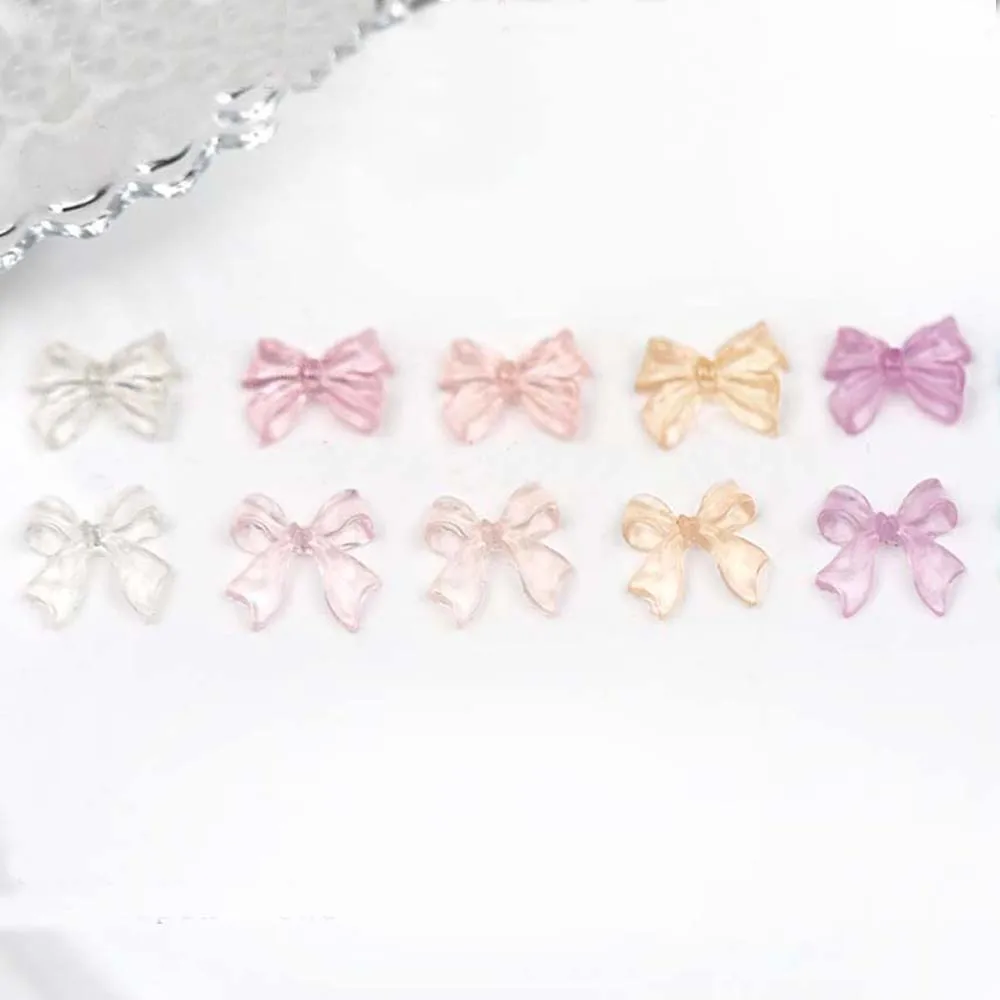 50pcs Ice Jelly Ribbon Bows Nail Art Charm 3D Candy Color trasparente Summer Water Nail Decor Parts DIY Korea Design Nail Parts