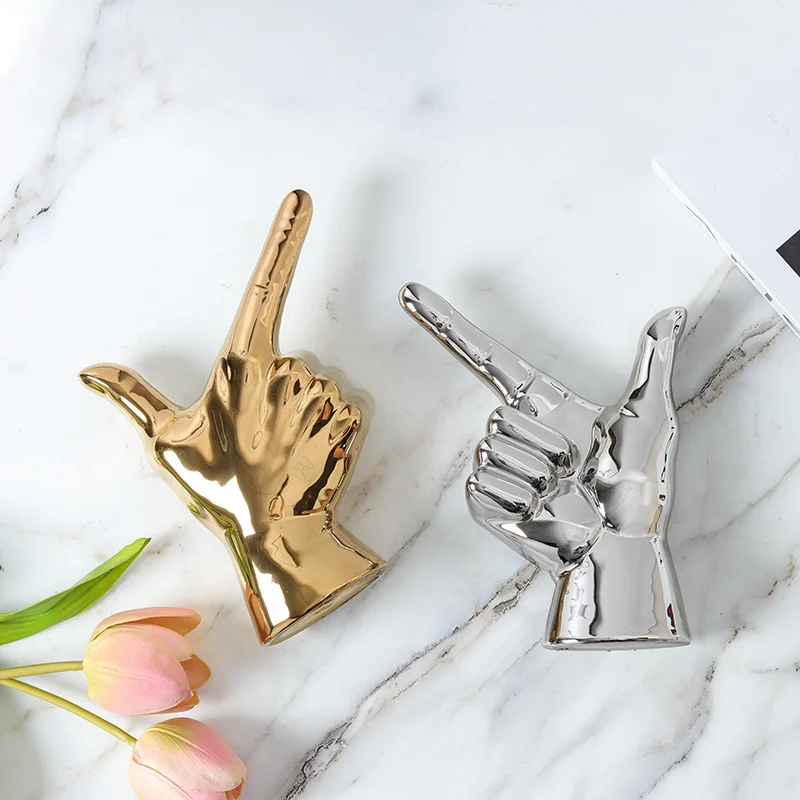 

Light luxury, humorous, fun gesture style ceramic jewelry, modern Nordic high-end home decoration, model room soft decoration