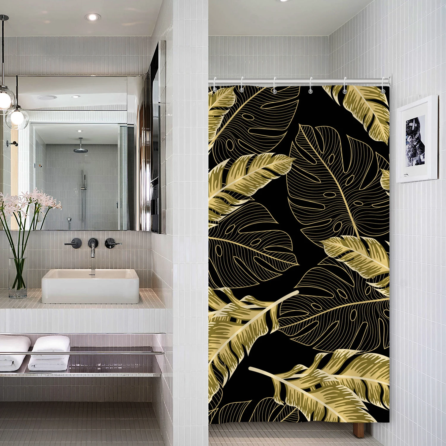 Shower Curtains For Small Bathrooms Natural Graffiti Irregular Pattern Bathroom Partitions Custom Size 3D Printed Shower Curtain