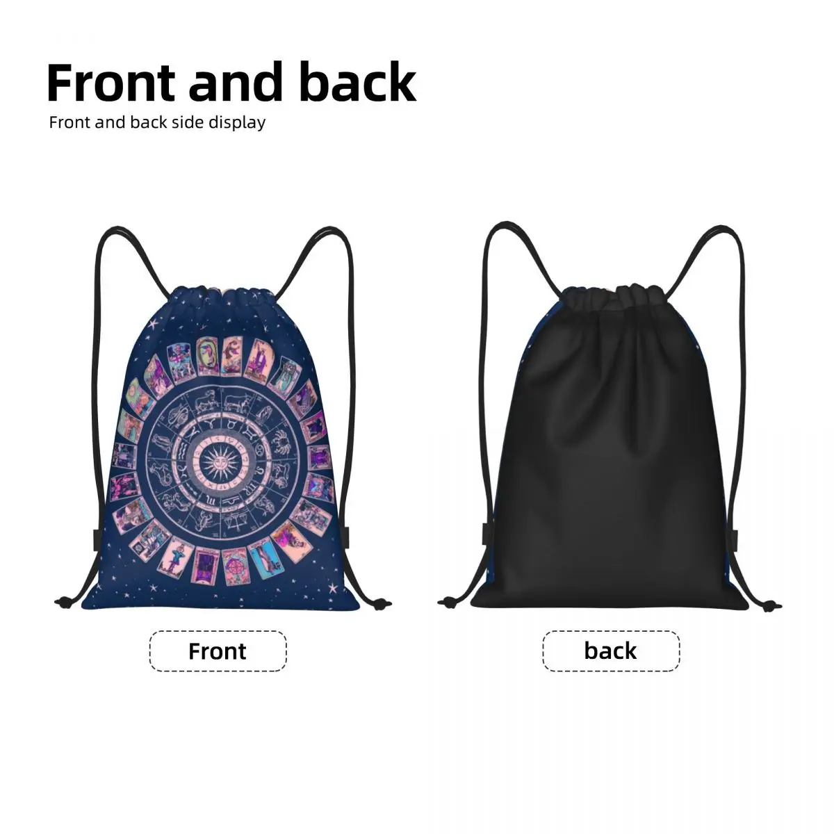 Halloween Goth Zodiac Astrology Chart Drawstring Bags for Training Yoga Backpacks Major Arcana Tarot Sports Gym Sackpack