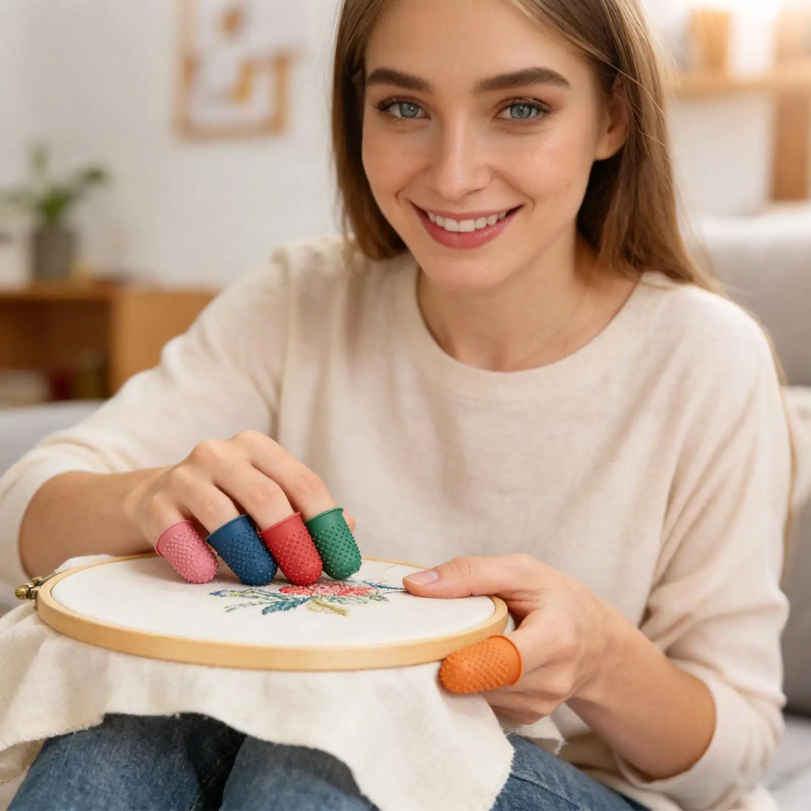 

Резиновые накладки на пальцы, многоразовые, нескользящие, 5 шт., защитные чехлы для пальцев, для работы с бумагой, рукоделия, вышивки, шитья, квилтинга