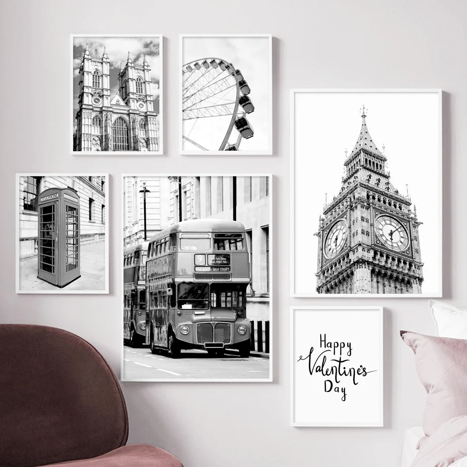 Bus Ferris Wheel St. Paul's Cathedral Big Ben Tower Bridge Westminster Abbey Art Canvas Posters Wall Pictures Living Room Decor