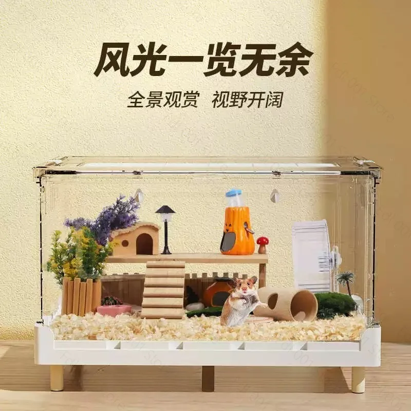 Fully transparent acrylic oversized villa nest golden bear hedgehog feeding box foldable large cage