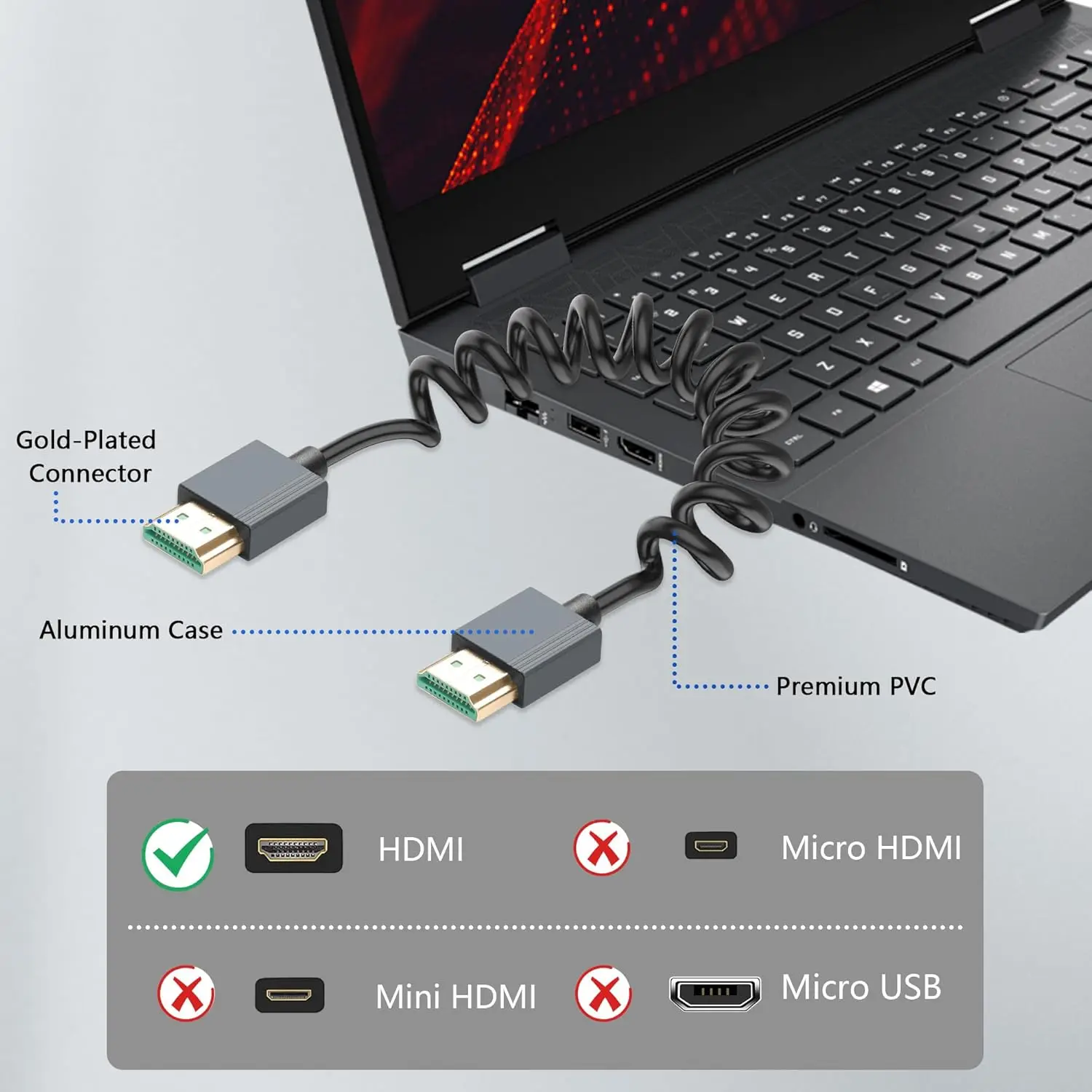 8K 60Hz HDMI 코일 케이블, 울트라 HD 고속 HDMI to HDMI 코일 케이블 2.1, 3D 및 다이나믹 HDR 지원, 최대 48Gbps, 호환 가능