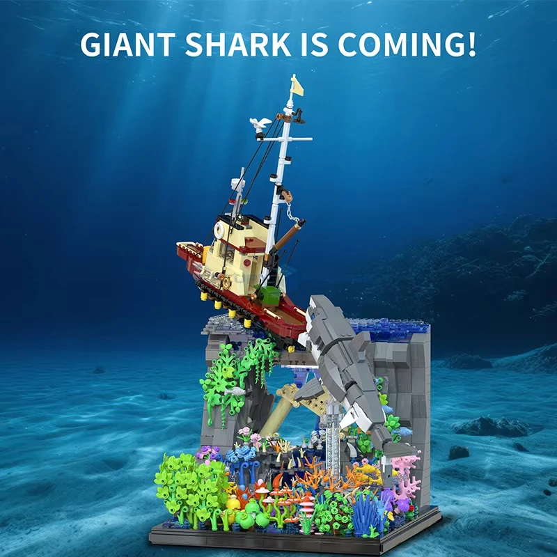 Great White Shark Brick Building Blocks Realistic Ocean Predator NO.66067 Model Collectors Ideas Toy Ornament Gift Kid Aldult