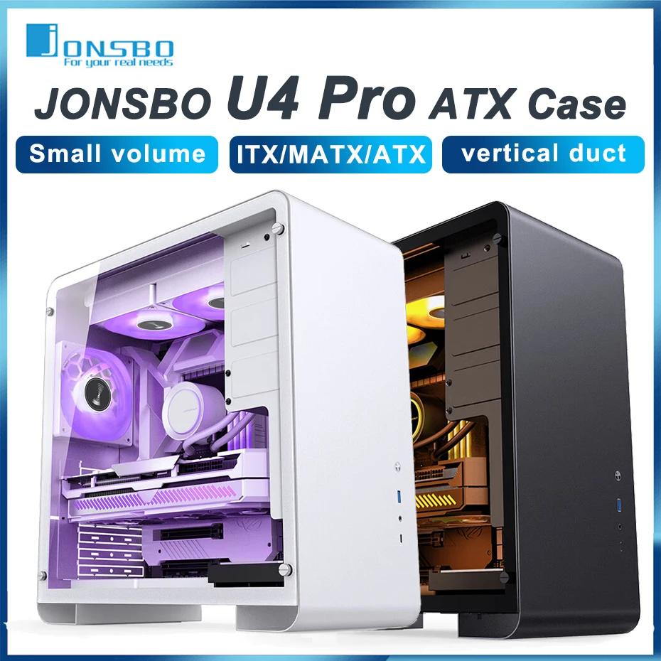 JONSBO U4 프로 메쉬 ATX 케이스, 블랙 화이트, 올 알루미늄 소형 데스크탑 컴퓨터 섀시, 240 워터 쿨러, 280-330mm 그래픽 카드