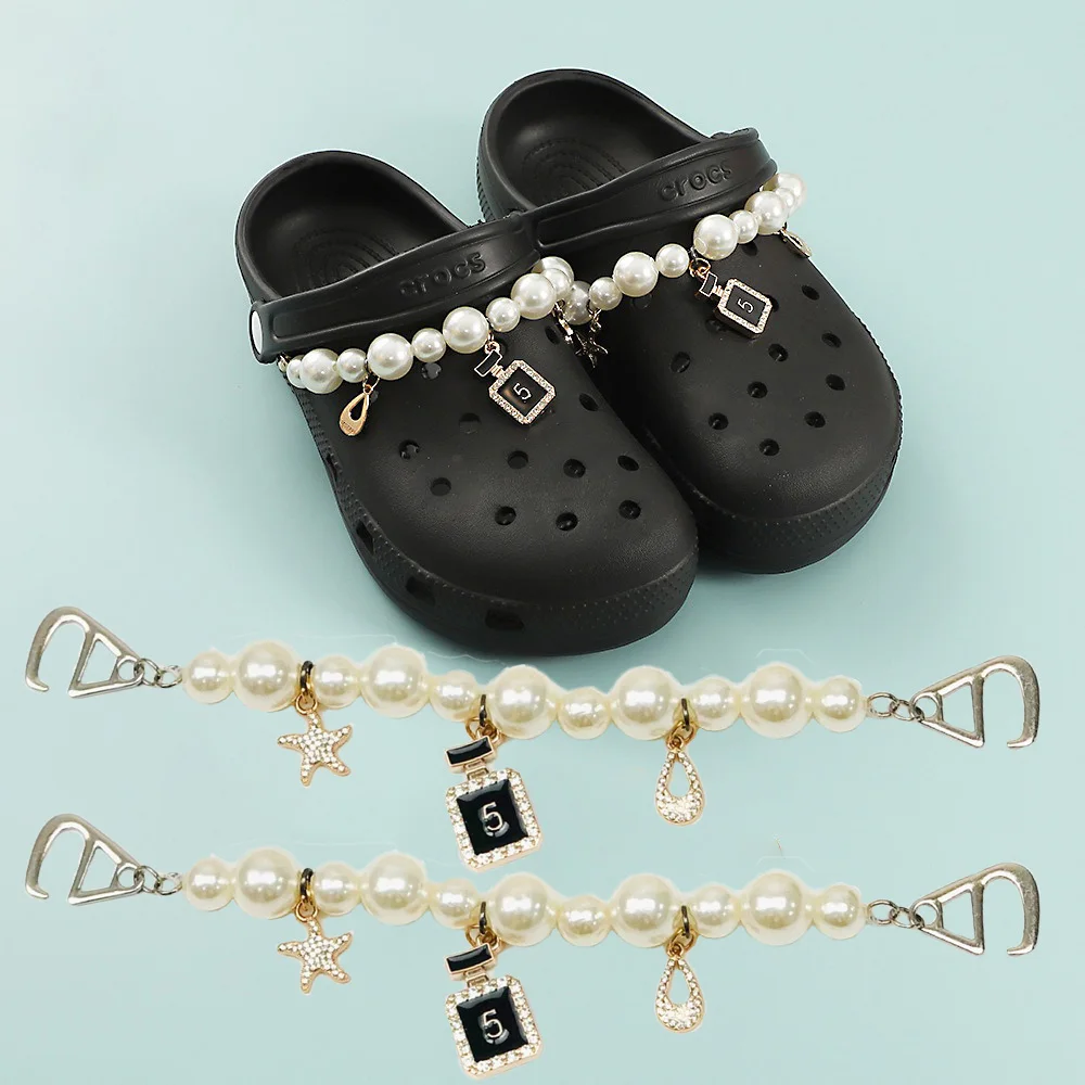 1PCS Diamond Chains Shoe Charms Chain Pearl Colorful Shoe Chain Accessories Croc Clogs Sandals Detachable Decorate Girl Gifts