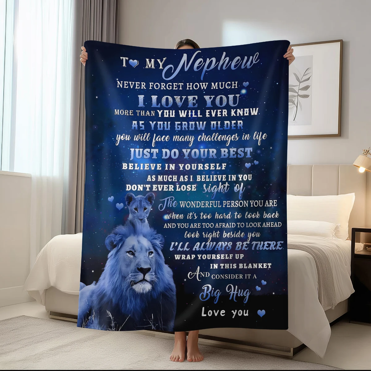 1 Stück blaue Löwen-Flanelldecke für Nephew, weiche und bequeme Multifunktionsdecke, Bettsofa-Dekoration, Geschenkdecke
