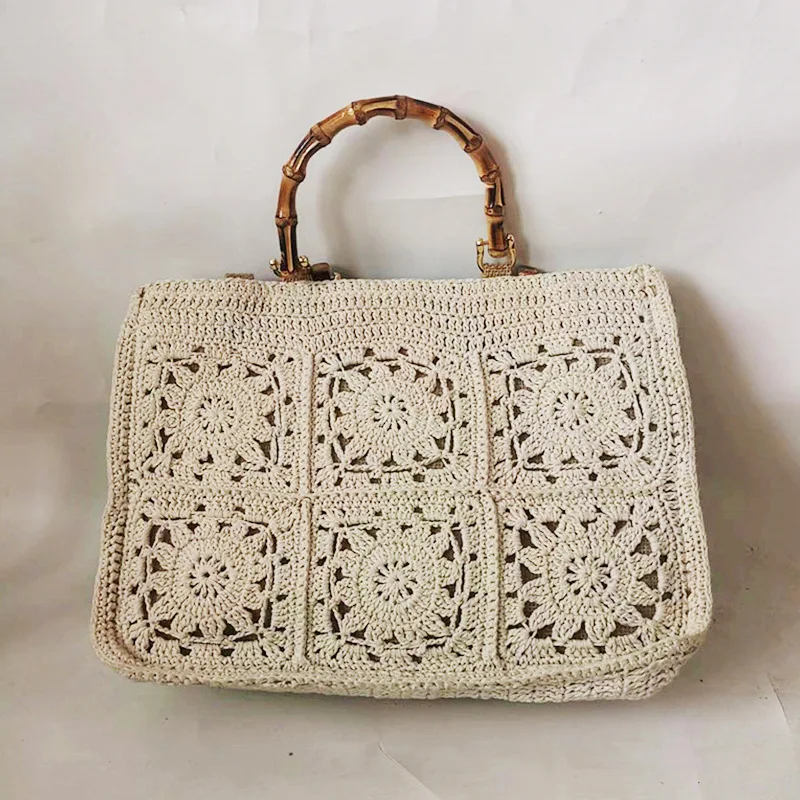 

Women's Tote Bag Female Shoulder Large Capacity Designer Handbags cotton Knitting flower Shopping Handle Women Shopper Bags