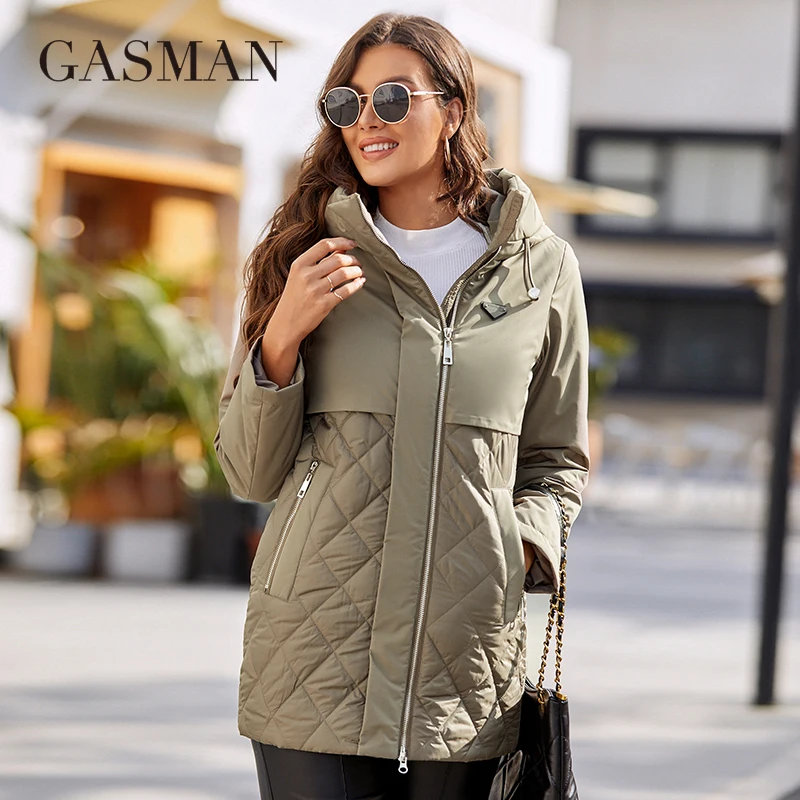 

GASMAN New women's jacket spring 2022 High-Quality Mid-Length Women coat Stitching Hooded Design Windproof Casual parkas 8226