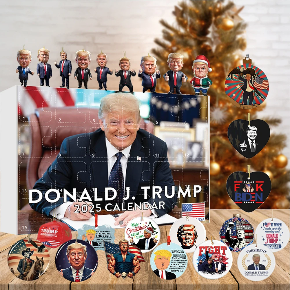 2024 Trump Ornaments 24 Days Christmas Countdown Calendar Xmas Advent Calendar 2D Flat Acrylic Hanging Tree Decorations