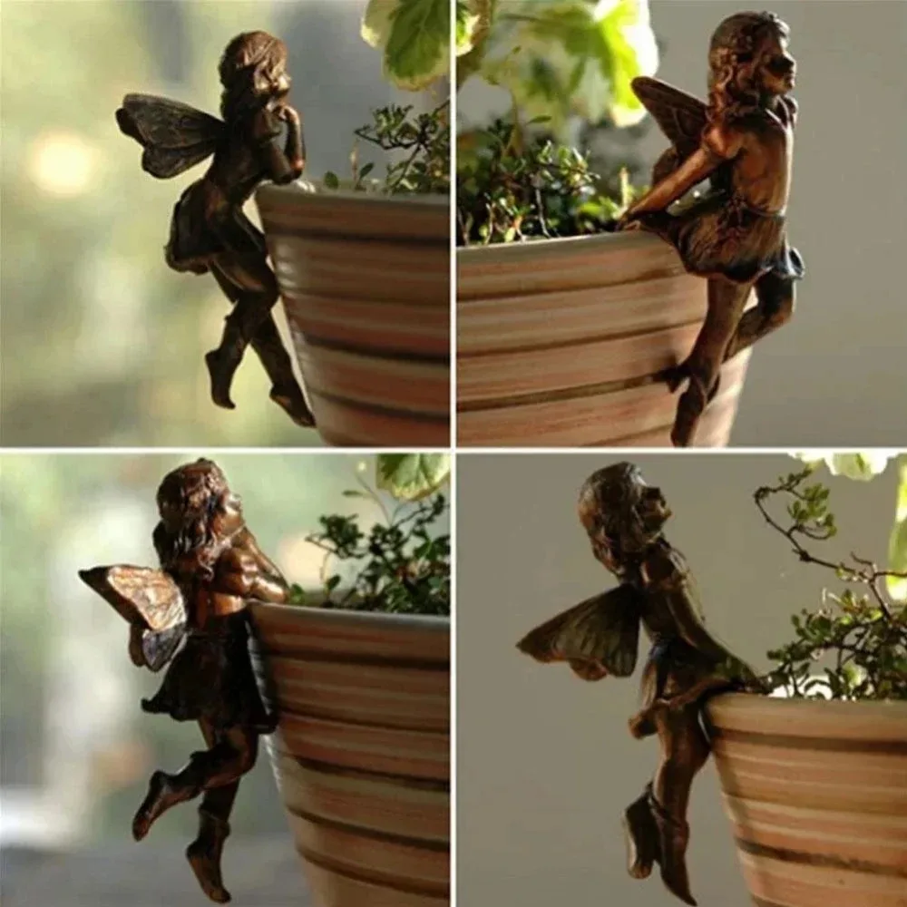 1pc Angel Girl Hanging Cup Resin Decoration Fairy Combination Flower Basket Edge Decoration Garden Design Fairy Pot Huggers