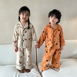 2024 New Kids Boys Girls Pajama Sets Cartoon Print Long Sleeve Cute T-Shirt Tops with Pants Toddler Baby Autumn Sleeping Clothes