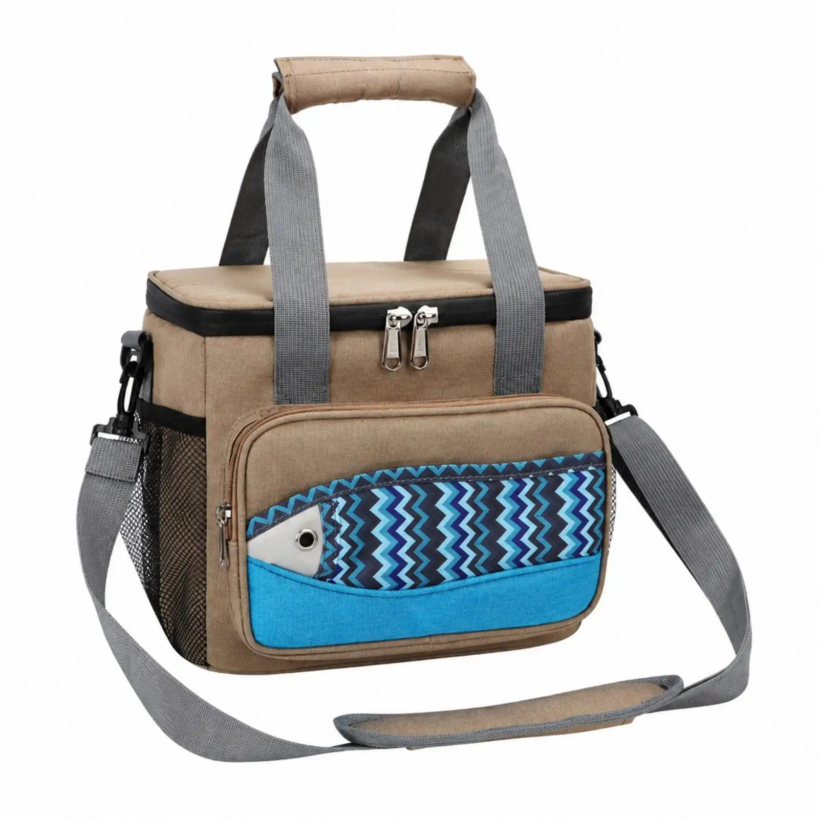 Waterproof Insulated Lunch Bag for Women Men 18L Thermal Tote for Picnic Outdoor with Fish Design Pocket