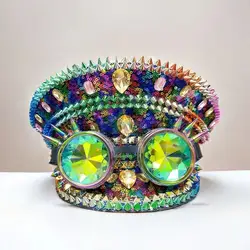 HongLuan Bling Steampunk Captain Hat Rhinestone with Goggles for Burning Man Festival Woman - Military Assessories & Cap for Man