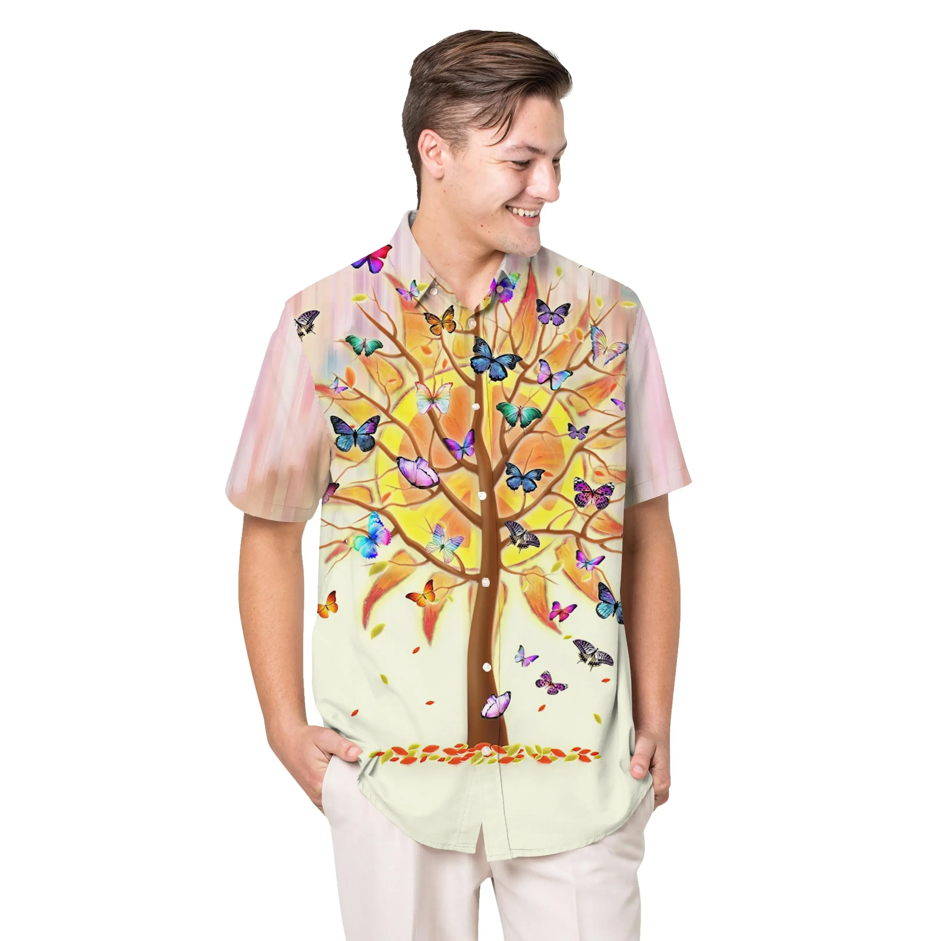 Jumeast Beautiful Butterfly Pattern Men Hawaiian Aloha Shirt Peace Sign Hippie 3D Printed Shirts Drip Clothes Oversize Tops