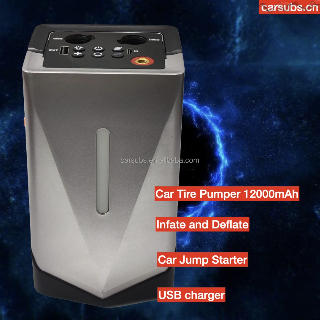 12000mAh All in One Car Battery Jump Starter USB Charger Car Emergance tool Car Tire Air Pump Infate Defate Machine 4 in 1