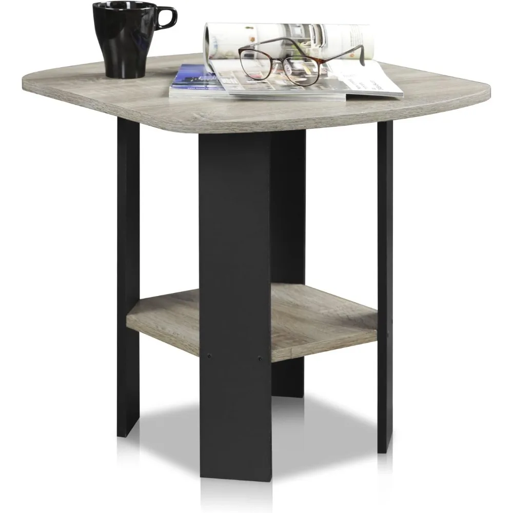 Furinno Simple Design End Table, 2-Pack, French Oak Grey/Black