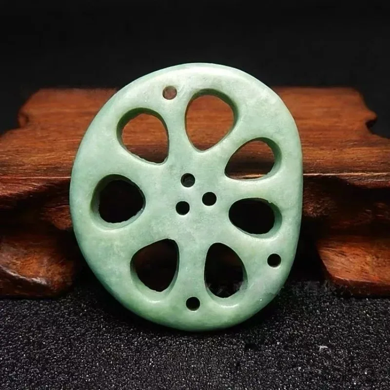 

Natural Bean Green Handicraft Carving Lotus Root Jade Pendant Fashion Boutique Jewelry Men's and Women Necklace Gifts