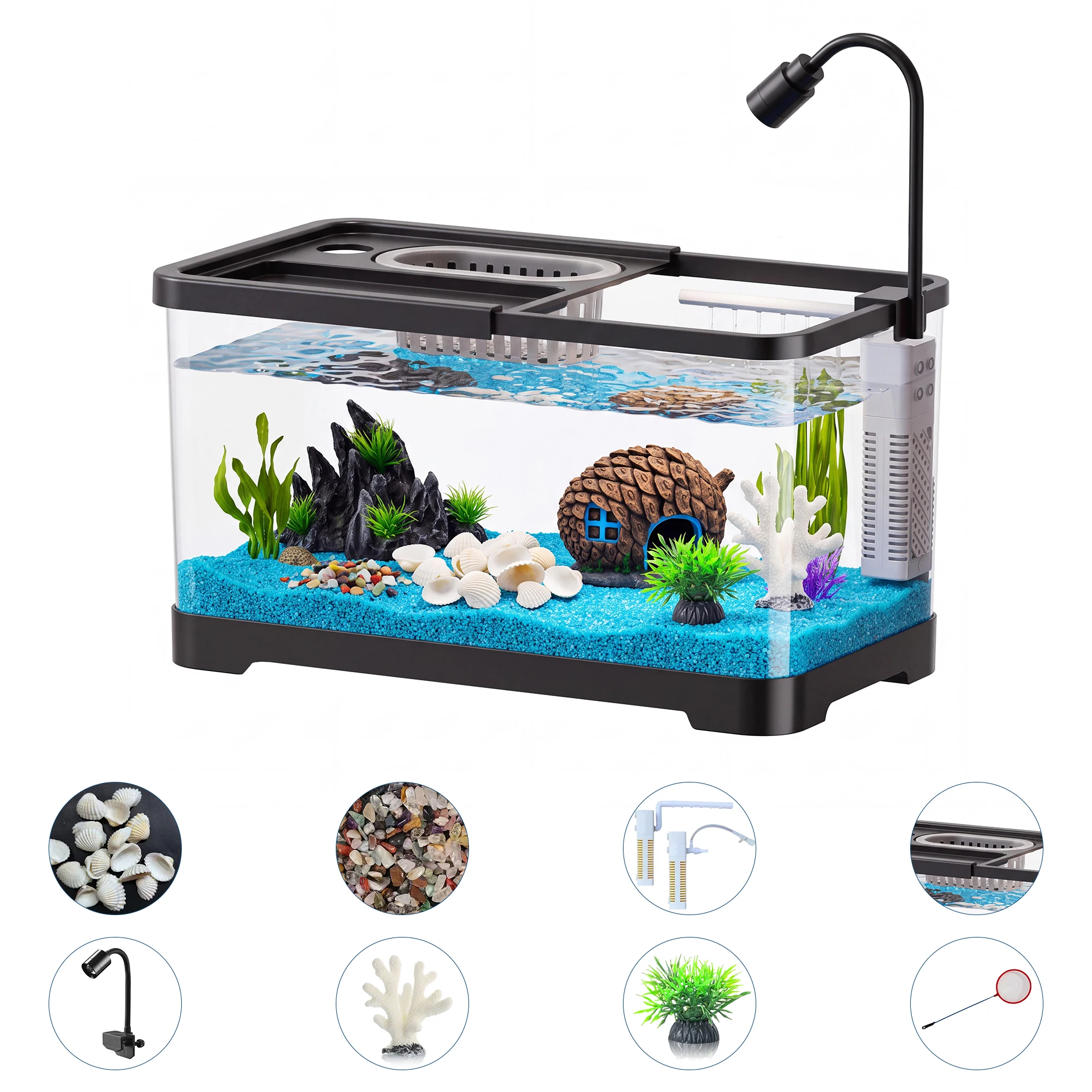 Betta Fish Tank - Akuarium Ikan Kecil 4,5G dengan Lampu