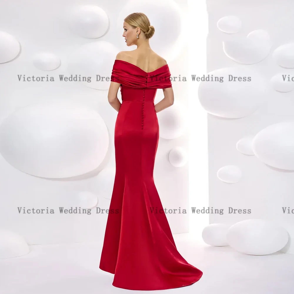 Elegant Off the Shoulder Mother of the Bride Dresses Short Sleeves Mermaid Wedding Party Gowns Pleat Floor-Length فساتين السهرة