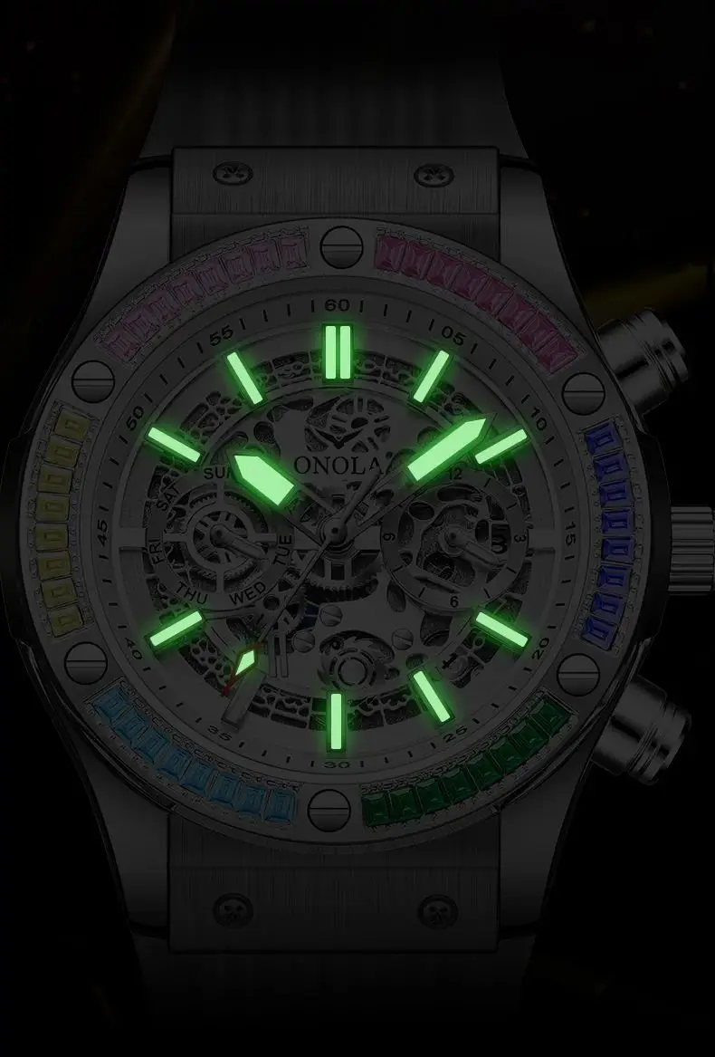 ONOLA Orologio meccanico automatico di lusso per orologi sportivi da uomo impermeabili Moda Arcobaleno Diamante AAA Orologi da polso Reloj 2023 Nuovo