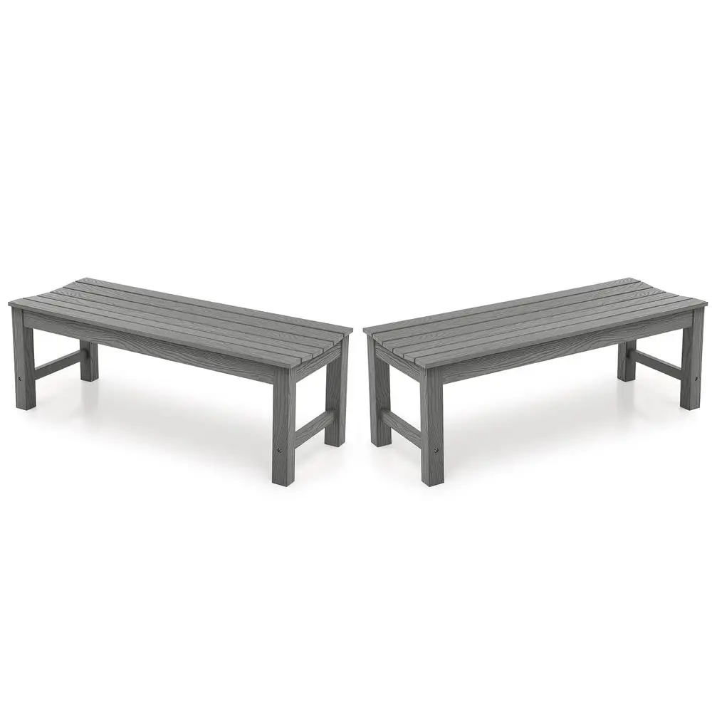 Backless Patio Benches Set of 2 All-Weather HIPS Garden Bench 800 lbs Weight Capacity Grey