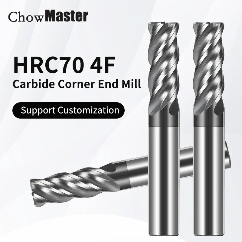 Chowmaster HRC70 A39 Corner Radius Carbide End Mill 4 Flute Coated U Slot Tungsten Milling Cutter for Stainless Steel Titanium