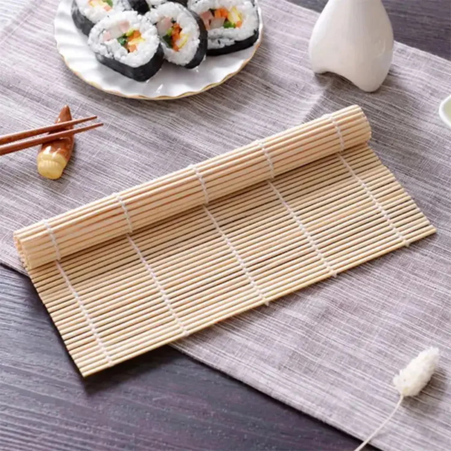 1pc Sushi Curtain, Sushi Roll Curtain, Bamboo Curtain, Tools  Making Sushi, White Bamboo Curtain Set,  Accessories, Ki