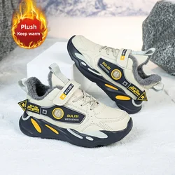 Kid's Winter Cotton Casual Sneakers Teenager Boys Girls Walking Running Leather Sports Shoes Keep Warm With Plush for Childrens