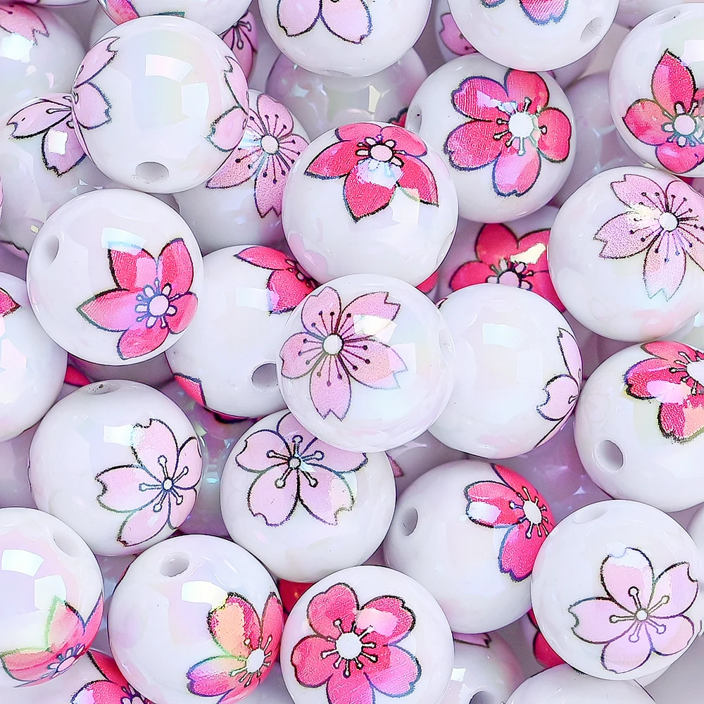 10 Stück 16mm Aurora UV-beschichtete Acryl-Blumenperlen, bunte Blumenmuster-Abstandsperlen für DIY-Bastelarbeiten und Schmuckherstellung – Detail 2